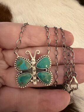❤️ Mojave Kingman Turquoise Butterfly Sterling Silver 18+2” Adjustable Necklace